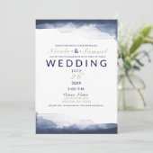 ネイビーブルーウォーターモダンカラーシ結婚ック 招待状 (スタンド正面)