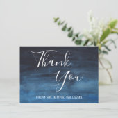 ネイビーブルーウォーターモダンカラー冬の結婚式 サンキューカード (スタンド正面)