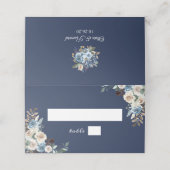 ネイビーブルーウォーター素朴カラー結婚フローラ プレイスカード (外部開封)