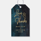 ネイビーブルーウォーター結婚カラー&金ゴールドズ感謝していラブ& ギフトタグ (裏面)