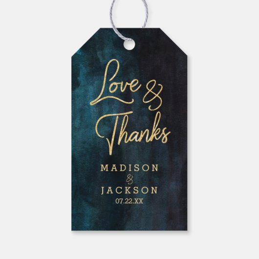 ネイビーブルーウォーター結婚カラー&金ゴールドズ感謝していラブ& ギフトタグ (裏面)