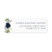 ネイビーブルーウォーター色のフローラ結婚のアドレス ラベル (正面)