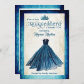 ネイビーブルーウォーター色の手描きボールドレスカーンス 招待状 (正面/裏面)