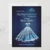 ネイビーブルーウォーター色の手描きボールドレスカーンス 招待状 (正面)