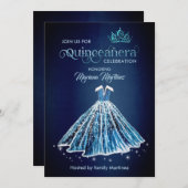 ネイビーブルーウォーター色の手描きボールドレスカーンス 招待状 (正面/裏面)