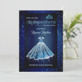 ネイビーブルーウォーター色の手描きボールドレスカーンス 招待状 (スタンド正面)