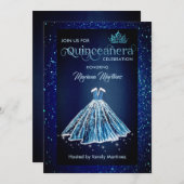 ネイビーブルーウォーター色の手描きボールドレスカーンス 招待状 (正面/裏面)