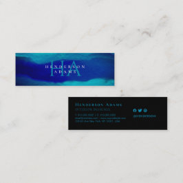 ネイビーブルーウォーター色の波状抽象芸術モノグラム スキニー名刺