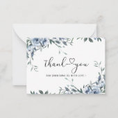 ネイビーブルーウォーター色の花と葉ベビーショー ノートカード (正面)