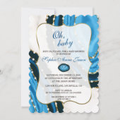 ネイビーブルーウォーター色アゲイト真珠ベビーシャワー 招待状 (正面)