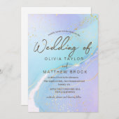 ネイビーブルーウォーター色エレガモダンントウェディング 招待状 (正面/裏面)