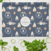 ネイビーブルーウォーター色クリスマスキッチンタオル キッチンタオル (折り畳み)