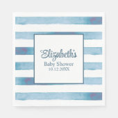 ネイビーブルーウォーター色ストライプの赤ちゃんシャワー スタンダードランチョンナプキン (正面)