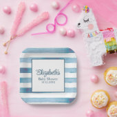 ネイビーブルーウォーター色ストライプの赤ちゃんシャワー ペーパープレート (パーティー)