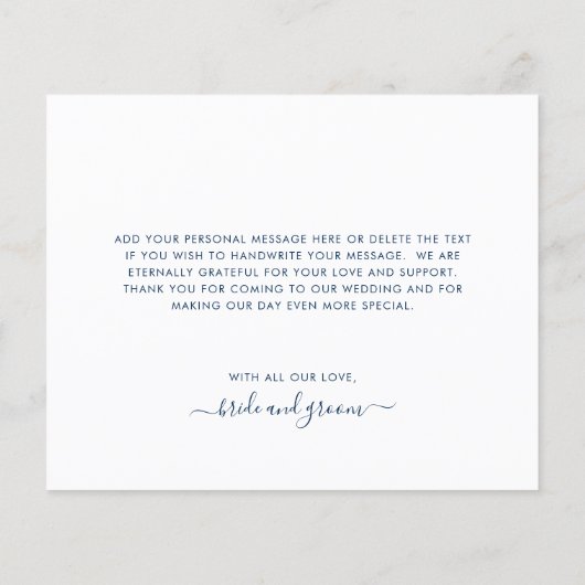 ネイビーブルーウォーター色バジェット結婚ズサンキューカード (裏面)