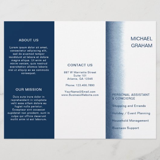 ネイビーブルーウォーター色ビジネスモダンパンフレット (正面)