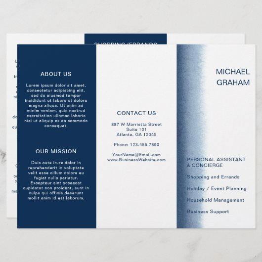 ネイビーブルーウォーター色ビジネスモダンパンフレット (正面/裏面)