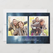 ネイビーブルーウォーター色フォトコラージュ日付の保存 セーブザデート (裏面)