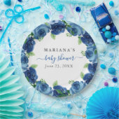 ネイビーブルーウォーター色フローラボーイベビーシャワー ペーパープレート (パーティー)