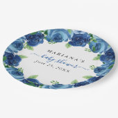 ネイビーブルーウォーター色フローラボーイベビーシャワー ペーパープレート (アングル)