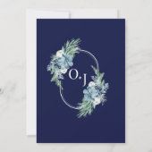 ネイビーブルーウォーター色フローラ冬エレガントな結婚式 招待状 (裏面)