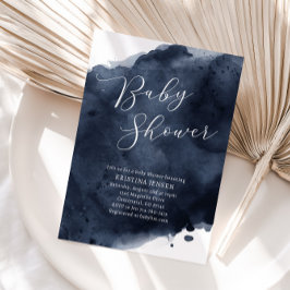 ネイビーブルーウォーター色ベビーシャワー 招待状