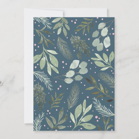 ネイビーブルーウォーター色メリークリスマスフォトカード 招待状 (裏面)