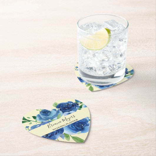 ネイビーブルーウォーター色モダンフローライエロービジネス ペーパーコースター (インサイチュ)