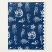 ネイビーブルーウォーター色海海洋動物モノグラム プランナー手帳 (裏面)