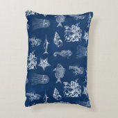 ネイビーブルーウォーター色海海洋動物 アクセントクッション (裏面(縦))