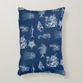 ネイビーブルーウォーター色海海洋動物 アクセントクッション (正面(垂直))