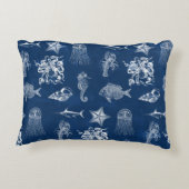 ネイビーブルーウォーター色海海洋動物 アクセントクッション (裏面)
