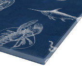 ネイビーブルーウォーター色海海洋動物 カッティングボード (角)