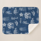 ネイビーブルーウォーター色海海洋動物 シェルパブランケット (正面(横))