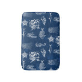 ネイビーブルーウォーター色海海洋動物 バスマット (正面縦)