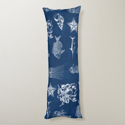 ネイビーブルーウォーター色海海洋動物 ボディピロー (裏面 (縦))