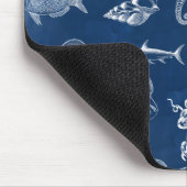 ネイビーブルーウォーター色海海洋動物 マウスパッド (コーナー)