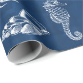 ネイビーブルーウォーター色海海洋動物 ラッピングペーパー (ロールコーナー)