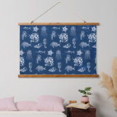 ネイビーブルーウォーター色海海洋動物 吊り下げ型タペストリー (寝室)