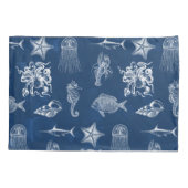 ネイビーブルーウォーター色海海洋動物 枕カバー (裏面-左)