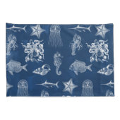 ネイビーブルーウォーター色海海洋動物 枕カバー (裏面-右)