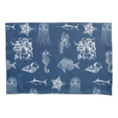ネイビーブルーウォーター色海海洋動物 枕カバー (正面左)