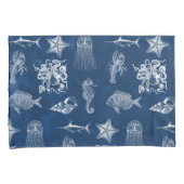 ネイビーブルーウォーター色海海洋動物 枕カバー (正面右)