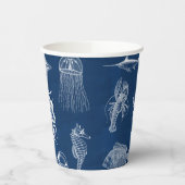 ネイビーブルーウォーター色海海洋動物 紙コップ (左)