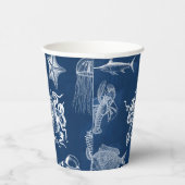 ネイビーブルーウォーター色海海洋動物 紙コップ (右)