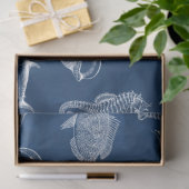 ネイビーブルーウォーター色海海洋動物 薄葉紙 (ギフト)