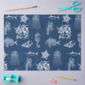 ネイビーブルーウォーター色海海洋動物 薄葉紙 (クラフト)