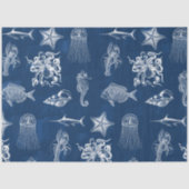 ネイビーブルーウォーター色海海洋動物 薄葉紙 (正面)