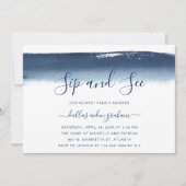 ネイビーブルーウォーター色男の赤ちゃんsipと参照 招待状 (正面)