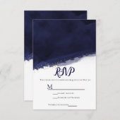 ネイビーブルーウォーター色金ゴールドモダンシックなウェディングRSVP 出欠カード (正面/裏面)